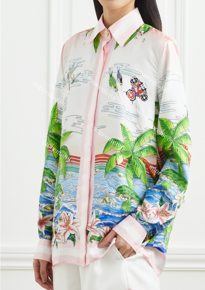 

Casablanca 2022 new released women printed satin shirt men designer long sleeve shirts, As shown in figure