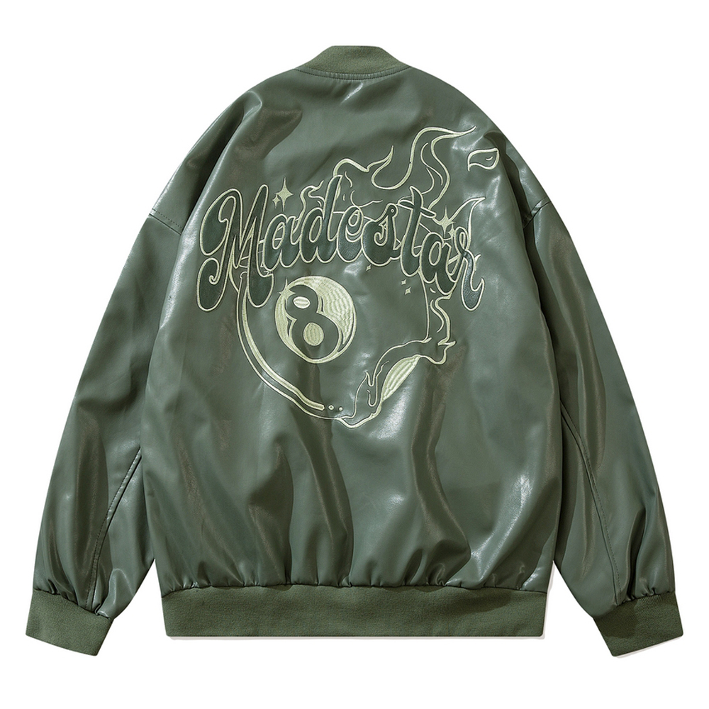 

Men's Coats Jacket PU Embroidered Letter Bomber Jackets Winter Hip Hop Zipper