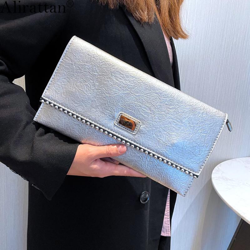 

Evening Bags Alirattan Women Trendy PU Leather Clutch 2022 Fashion Design Ladies Shoulder Crossbody Envelope Pouch Bag Travel BagEvening, Black