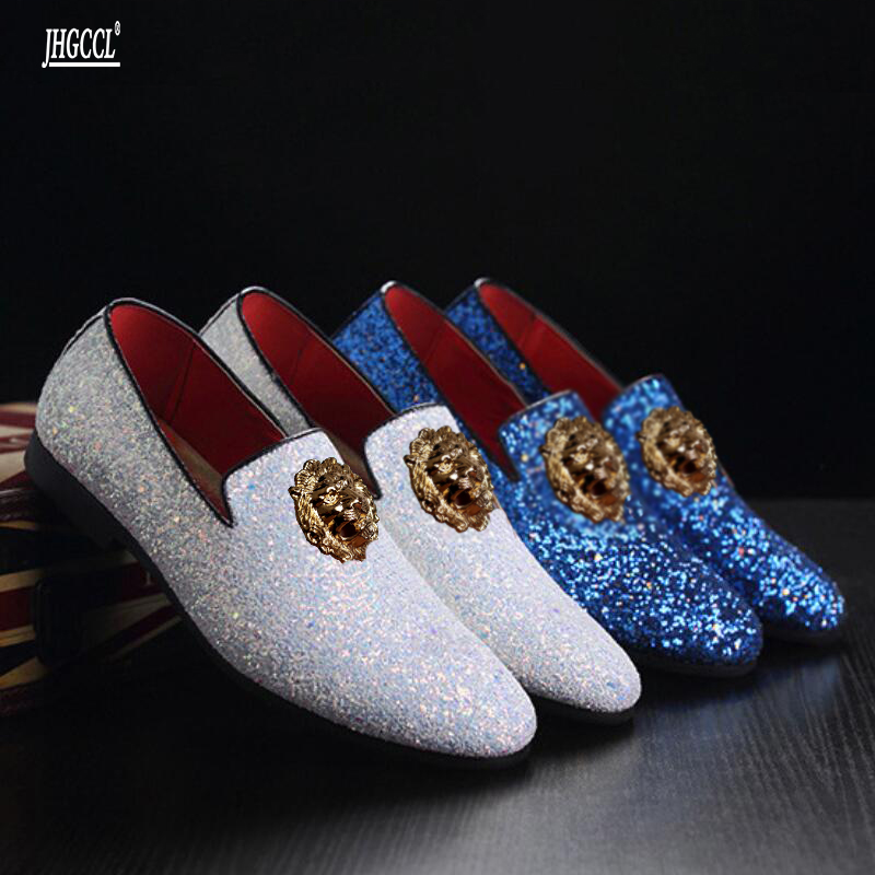 

NEW Men Loafer Rivet sequins slip on comfortable Flats Leather Shoes Man Dress wedding Homecoming Prom Shoes A9, White