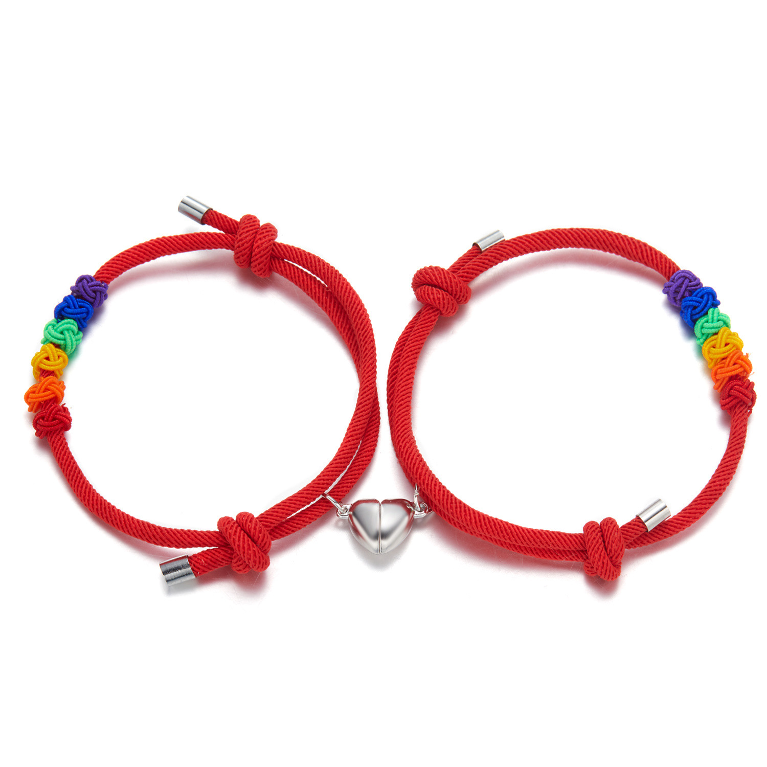 

8Set Magnetic Couple Bracelet For Lover Heart Match Women Men LGBT Rainbow Knot Rope