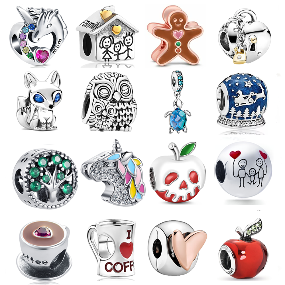 925 STERLING SILPS PRESSION COFE COFFE FOX OWL APPLE COLET DU COEUR FREE FREE CLIGURES Perles Fit Charms Bracelet Bijoux Bijoux ACCESSOIRES