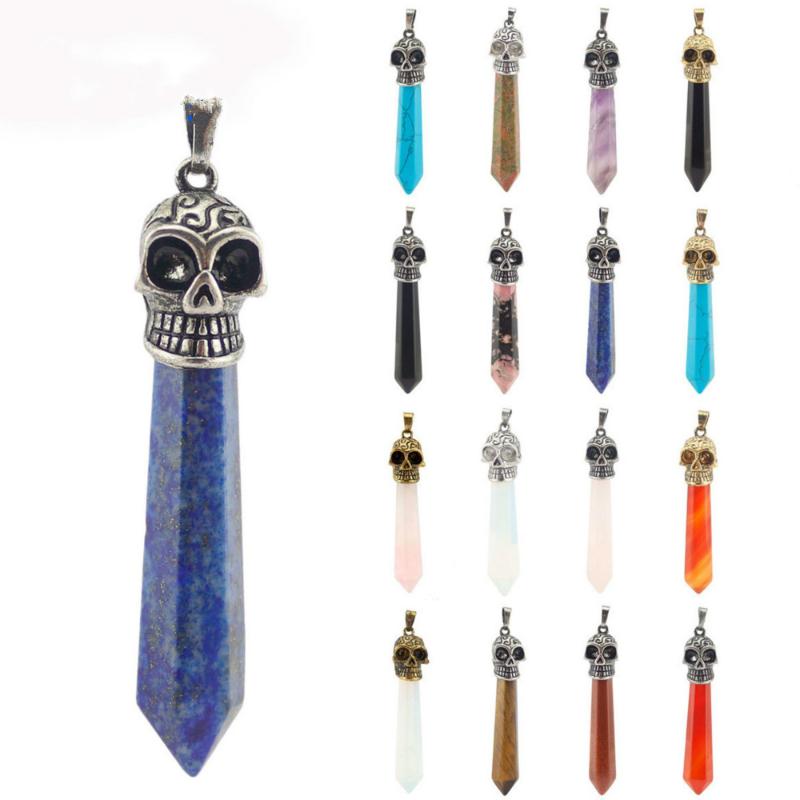 

Pendant Necklaces Natural Stone Hexagon Column Skull Creative Retro For Jewelry Making DIY Necklace Accessories