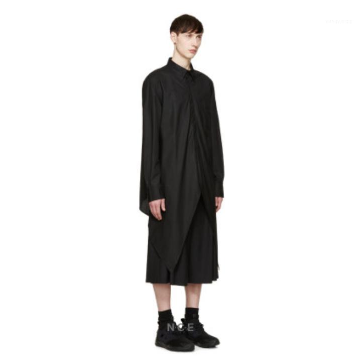 

Men' Casual Shirts Designer Irregular Long Dark Shirt Spring And Summer Style, Black