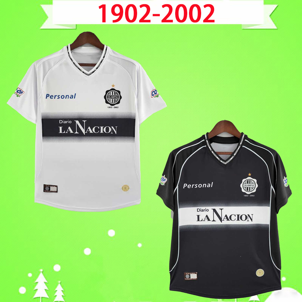 

1902 2002 Retro Olimpia soccer jerseys 100 years vintage football shirts home away classic black white 100th Anniversary Edition t Shirt top quality
