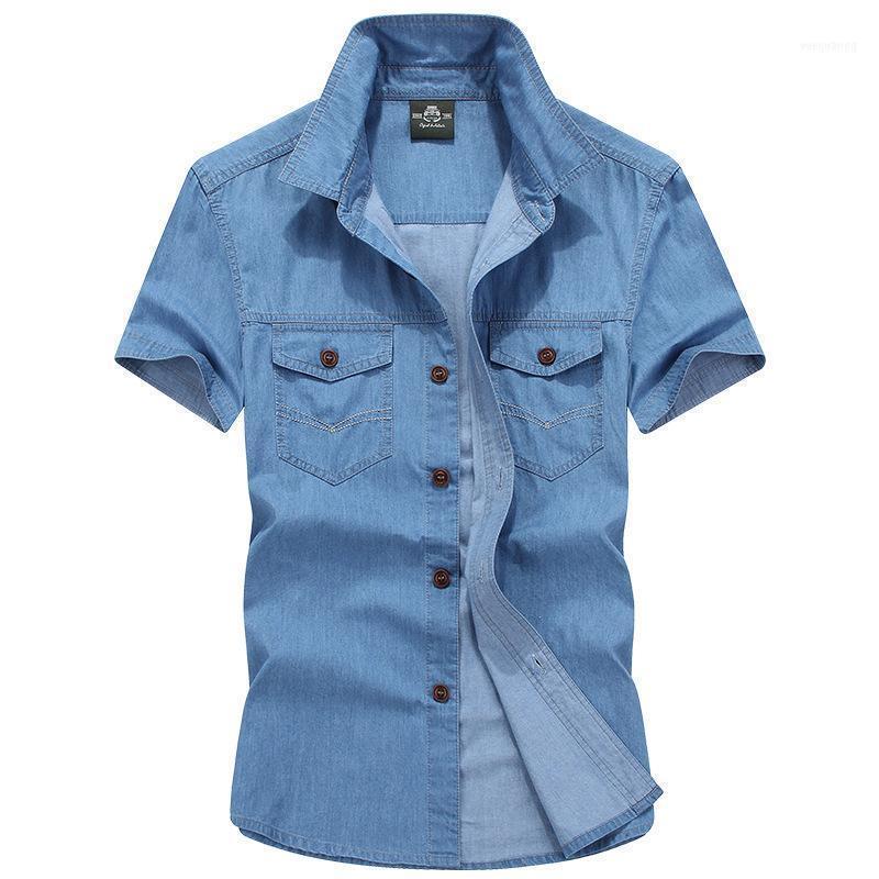 

Men's Casual Shirts Denim Shirt Man's Plus Size 5XL Hombre Short Sleeves Cotton Men Camisa Masculina Streetwear Clothes1, Navy blue