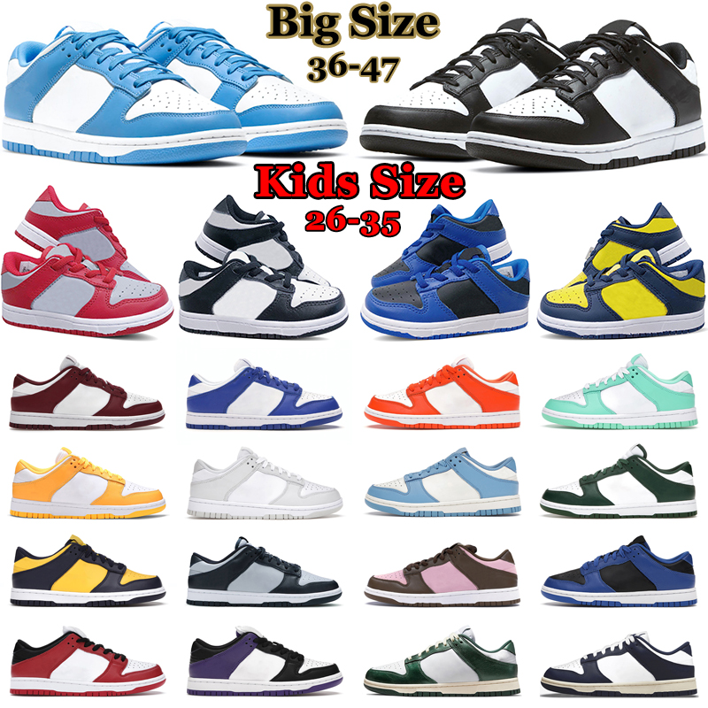 

2022 Kids Shoe Designer Running Shoes Men Women White Black Panda UNC Syracuse Kentucky Shadow Michigan Children Mens Trainer Outdoor Sports Sneakers Big Size 26-47, 29
