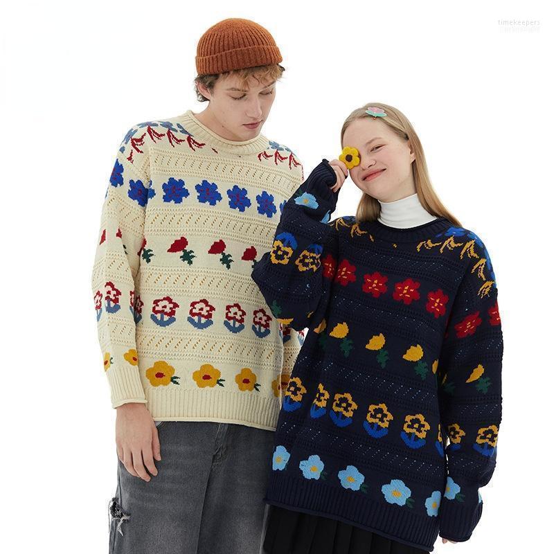 

Men's Sweaters Color Flower Sweater Top Loose Casual Couple Wear Autumn Korean Coat Fashion Trend Printing High-quality Pullover Time22, Apricot
