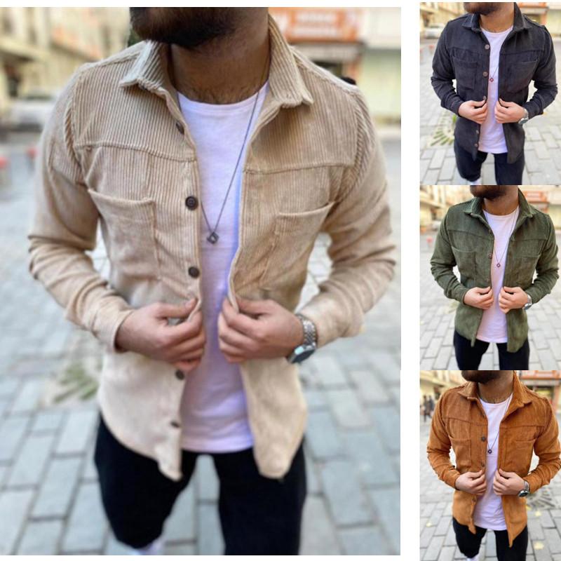 

Men's Casual Shirts Autumn And Winter Men's Long-sleeved Corduroy Slim Fashion ShirtMen's, Brown