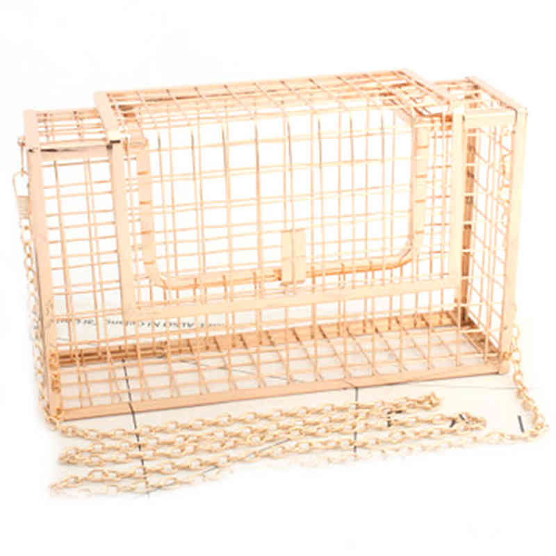 

Chain Cross-body Cage Bag Evening Bag Metal Hollow-out Clutches Purse for Party New T220727, Grey