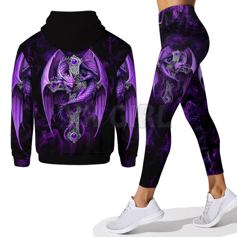 

Women' Two Piece Pants Girl Dragon Combo Hoodie Legging Outfit Yoga Fitness Women 3D Printed ApparelWomen, Legging-2