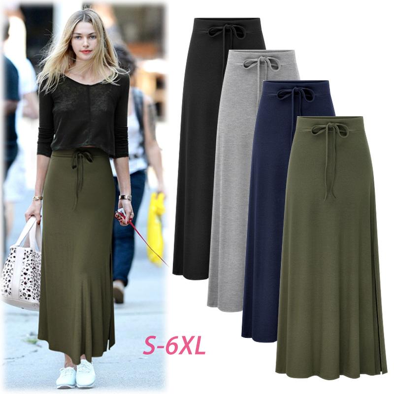 

Skirts Women Casual Irregular Elastic Waist A-line Cotton Hip Slim Long Loose Sheds Bowknot SkirtsSkirts, Black