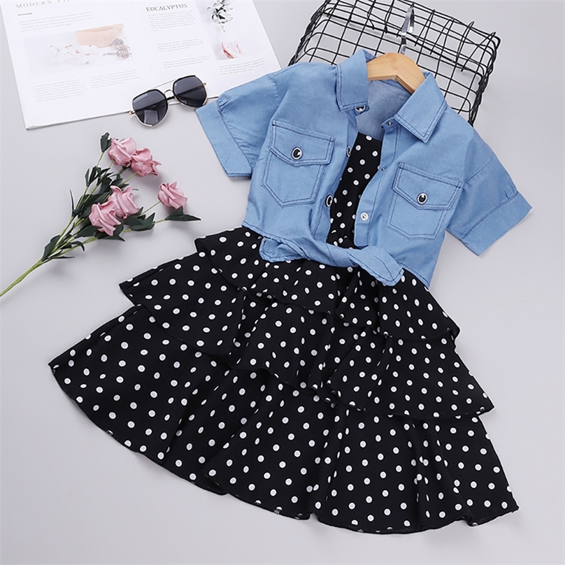 

Girls Clothes Sets Summer Kids Clothing For Children Dress Suits Teenagers Dot Sling Girl Outfits Roupa Infantil Menina 4 8 12Y 220617