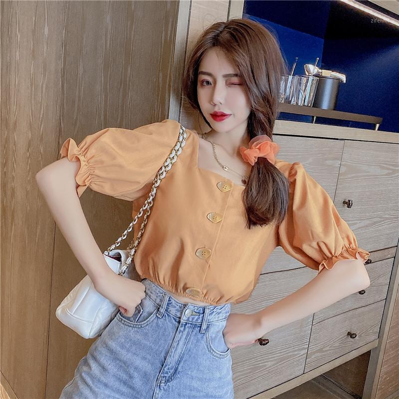 

Cute Blouse Women Summer Square Collar Blusas Womens Tops And Blouses Orange 6718 Women' & Shirts