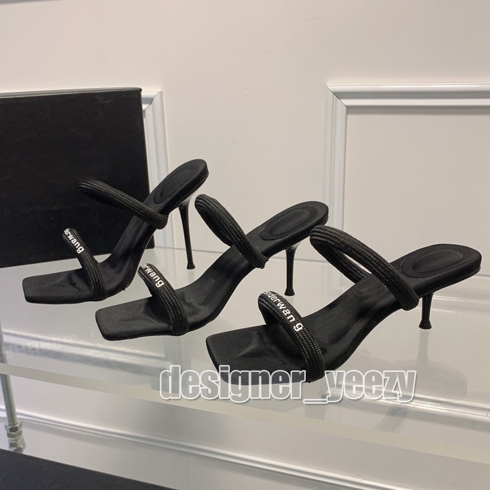 

ale wang luxury women sandals dress shoes high heels slippers fashion beach thick shoe alphabet lady fashion sandal leather heel 2022 with box, Black