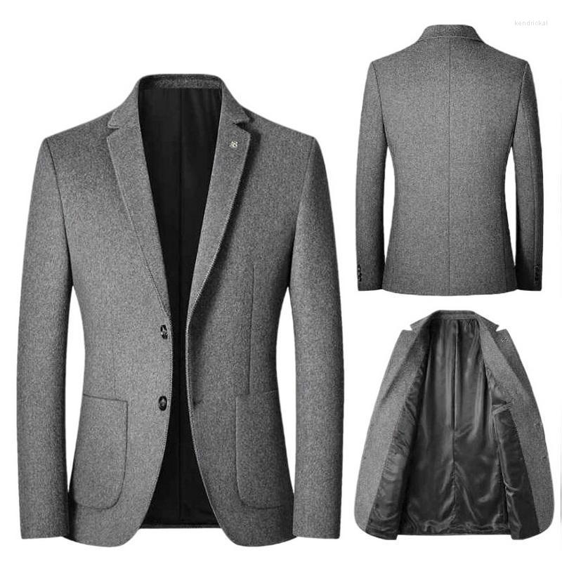 

Men's Wool & Blends Autumn Winter Men Woolen Coat Warm Mid-Long Trench Classic Plus Cotton Thickening Jacket Kend22, Gray