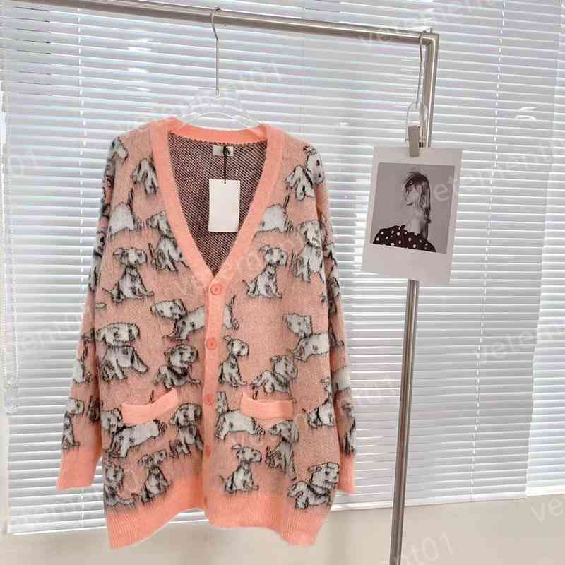 

Luxury Women Sweater Ce..ne Joint Puppy Jacquard Mohair Loose Cardigan Sweater Jacket Fashion Brand Designer Womens Sweaters 0912