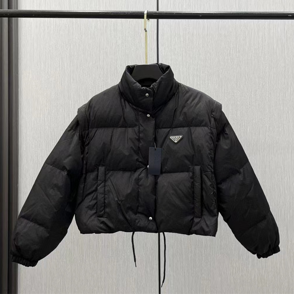

Puffer Down Jacket For Women Winter Designer Short Coat Stand Collar Detachable Sleeves, Dustbag