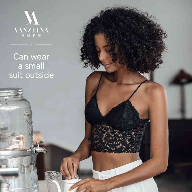 

Vanztina Vest Bras For Women Crop Tops Wireless Bra Sexy Lace Lined Bralette Underwear Women Lingerie Tank Top L220726, Black