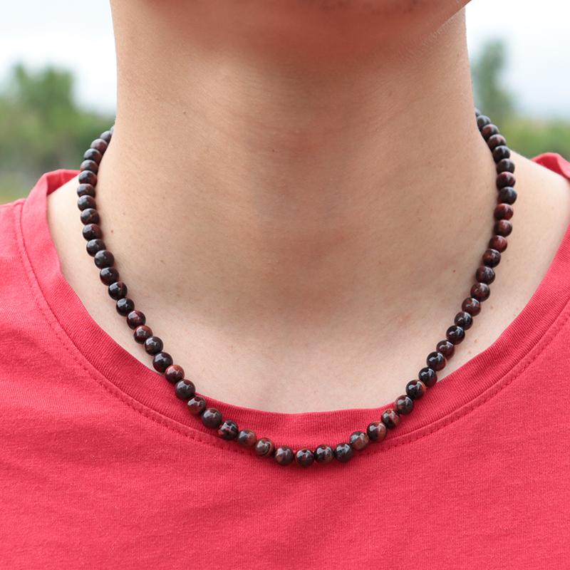 

Chokers Minimalist Choker Necklace For Men Boy 6mm Small Beads Natural Map Onyx Tiger Eye Stone Hombre Punk Male AccessoriesChokers