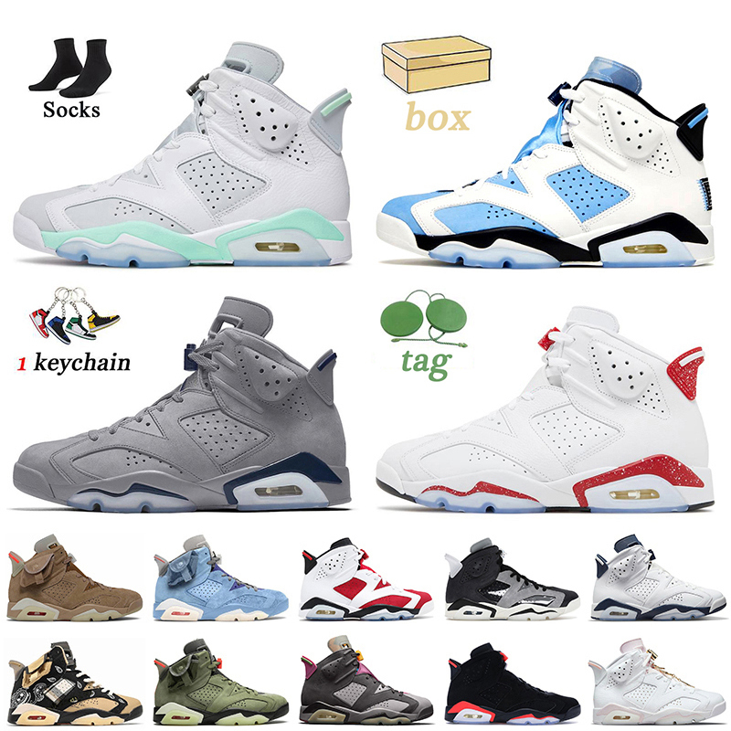 

With Box 2022 UNC Jumpman 6 Basketball Shoes 6s Red Oreo Georgetown Travis Scotts Trainers Carmine Black Infrared Bordeaux Midnight Navy, C13 mint foam 36-47