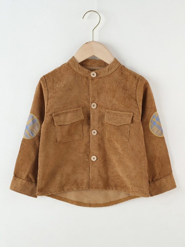 

Toddler Boys Corduroy Flap Pocket Front High Low Hem Coat SHE, Brown.