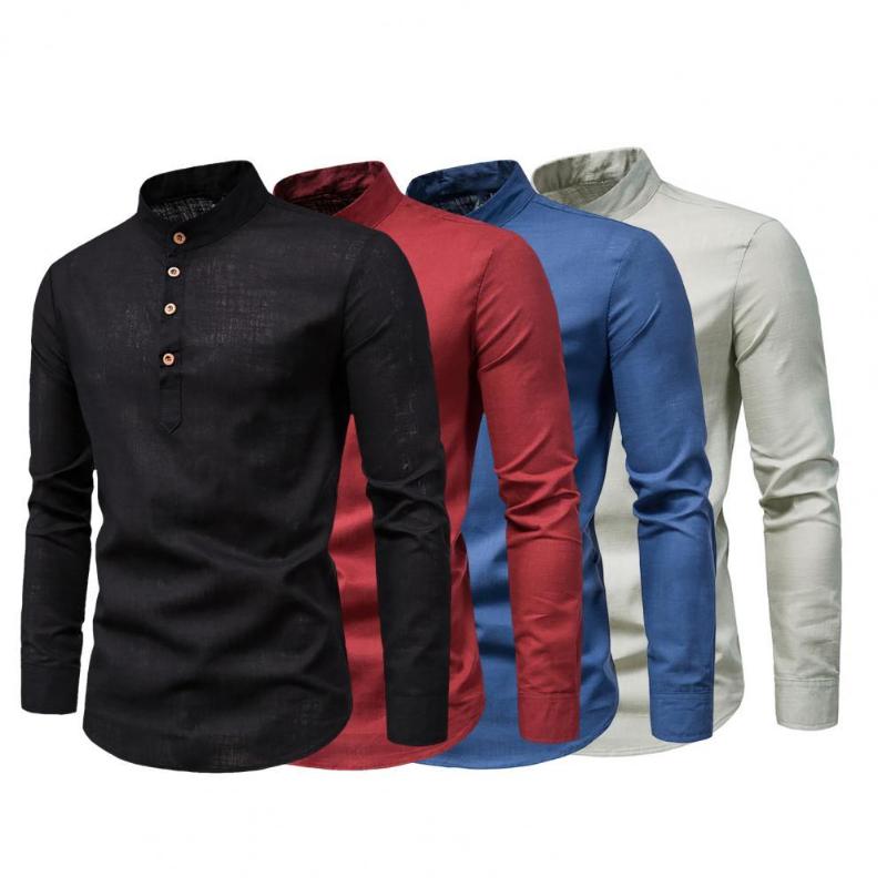 

Men's Dress Shirts Men 's Autumn Cotton Linen Long Sleeve Blouse Business Shirt Anti-wrinkle Stand Collar Slim Formal Breathable TopsMen, Black