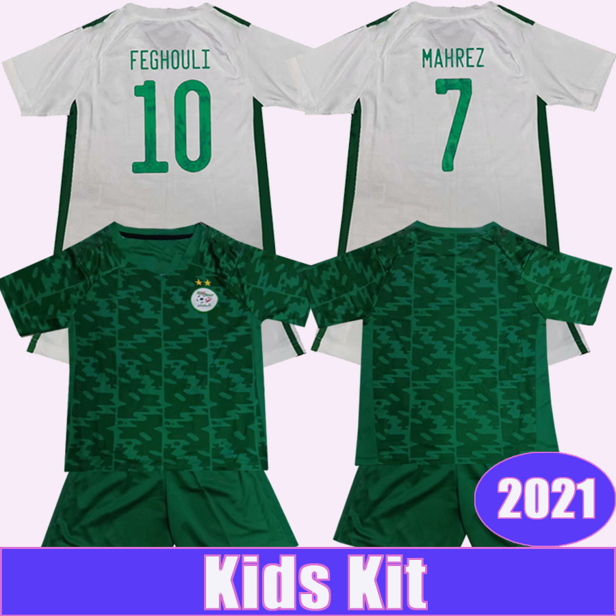 

2021 Algeria National Team MAHREZ FEGHOULI Kids Kit Soccer Jerseys SLIMANI BENNACER ATAL Home White Away Child Football Shirts, Tz952 2021 home no socks