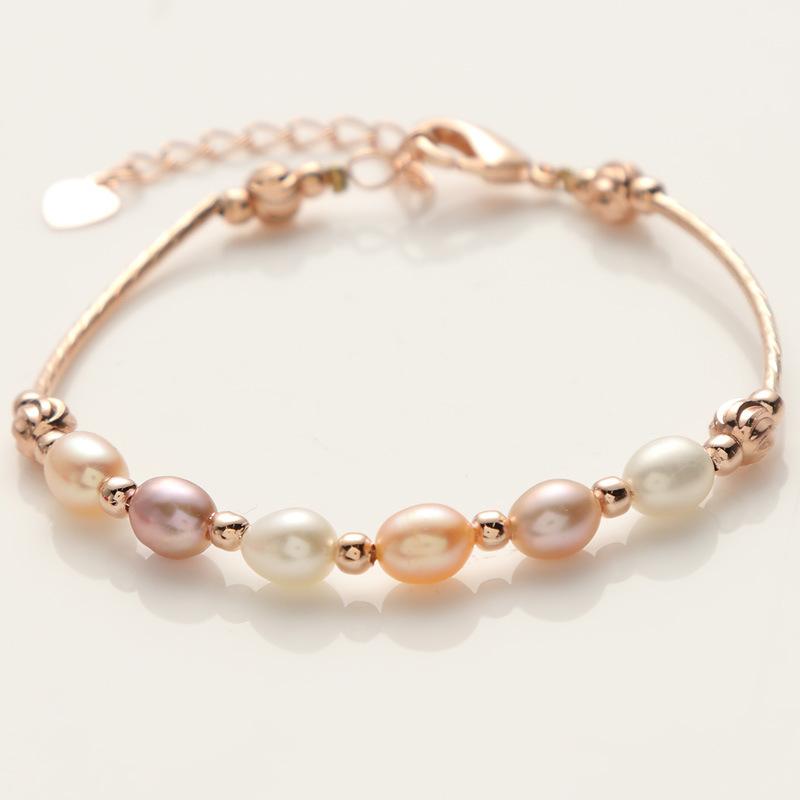 

Beaded, Strands Korean Version Of Pearl Bracelet Natural Freshwater Rose Gold Beads Fashion Jewelry Fresh Charm Bracelets For Women