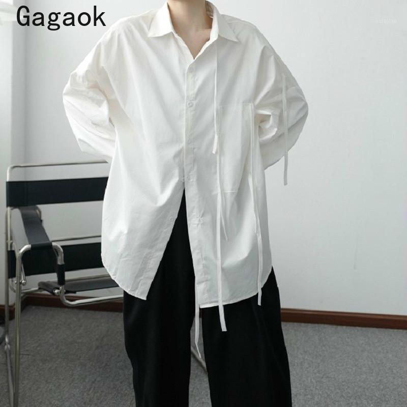 

Women' Blouses & Shirts Gagaok Women Asymmetry 2022 Spring Autumn High Street Solid Lapel Simple Lace Up Loose Casual Wild Tops And, Black