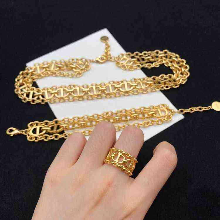 Fine three layer necklace fashion simple three piece set necklace bracelet ring-image-782533789