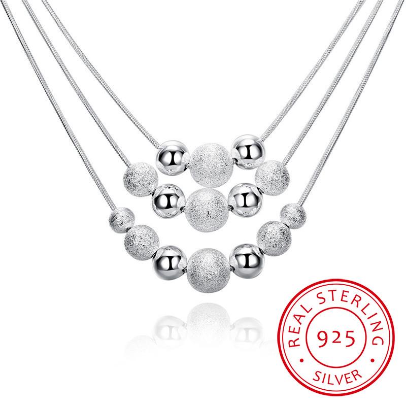 Chaînes charme 925 bijoux en argent sterling classique de haute qualité mode trois couches chaîne lumière sable perles collier colliers