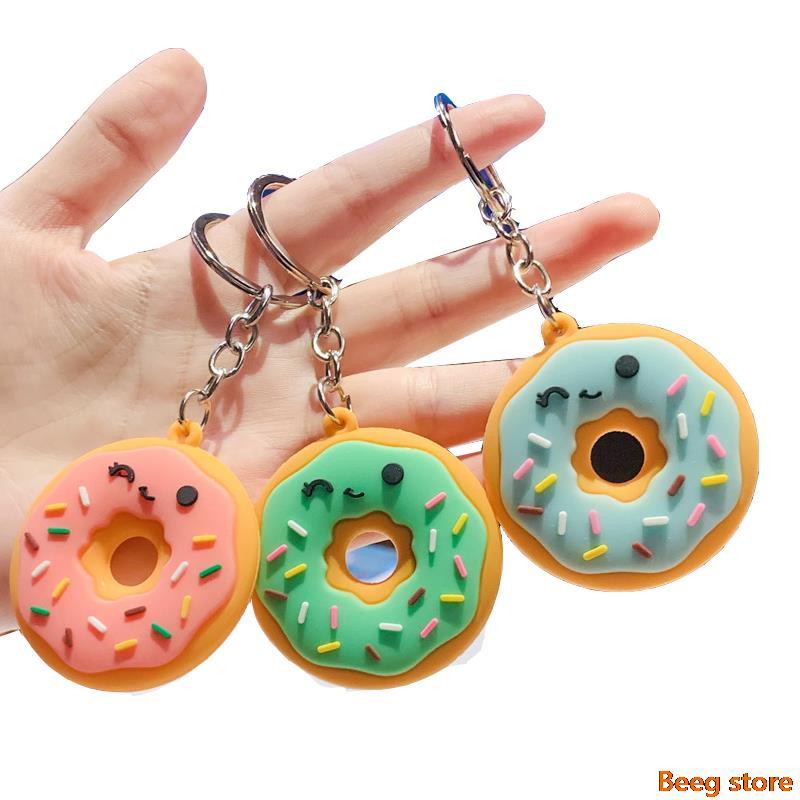 

Keychains Cute Keychain Rubber Donut Car Key Chain Pendant Holder For Women Girls Keyring Keyfob Accessories Trinket Llavero Chaveiro