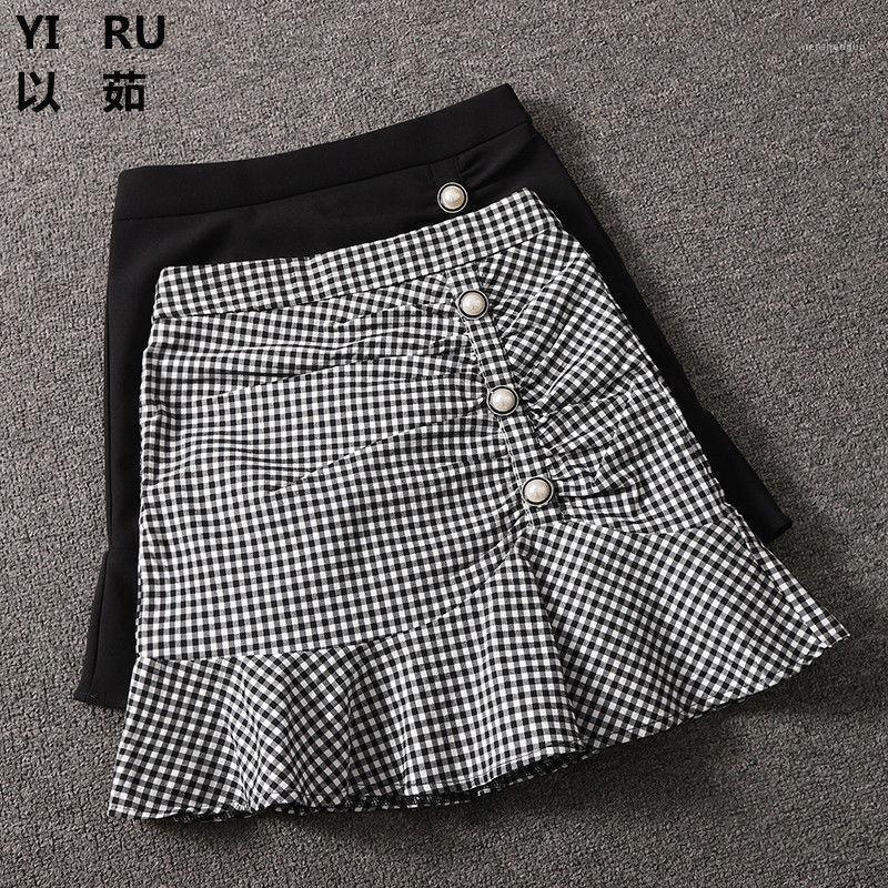 

Skirts Summer Small Pleated Plaid Skirt Women's 2022 High Waist Slim A-line With Hip And Fishtail, Inside safety pants