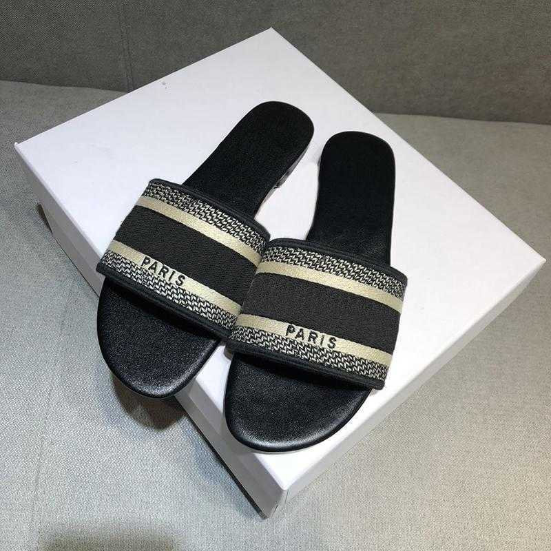 

2121 Top Quality Luxury Designer Slippers Letter Embroidery Design Leather Flat Shoes Pantoufle Summer Women Beach Lady Paris And Stripe148 Sky Blue, Pink