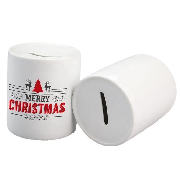 

Personalized Piggy Bank Favor White Sublimation Money Box DIY Ceramic Coin Storage Can Kid Christmas Gift
