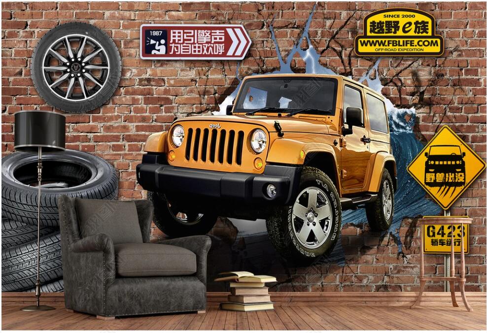 

custom photo 3d wallpaper yellow suv car broken wall tire bar home decor living room 3d wall murals wallpaper for walls 3 d in rolls bedroom wall papers, Non-woven wallpaper