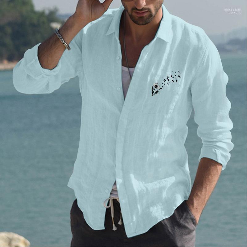 

Men' Casual Shirts Mens Fashion Simple Cotton And Linen Small Print Lapel T Shirt Long Sleeve Top Metallic ShirtMen' Eldd22, Black