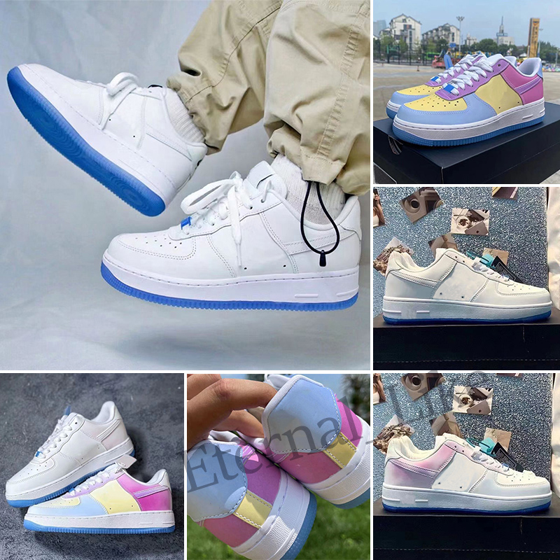 hommes femmes chaussures de plein air plate-forme basse photochromique UV 1 baskets pour hommes blanc bleu rose femmes baskets de sport décontrac