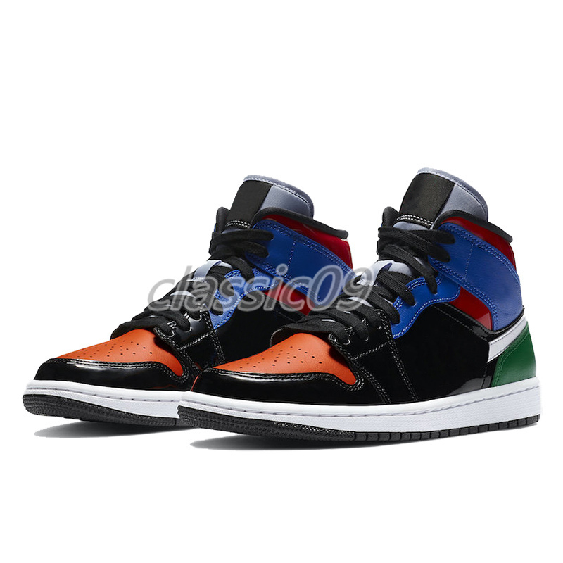 

1s mid chicago men women basketball shoes se white black red mid alternate red yellow multi patent trainers sneakers, 27.mid glitter black