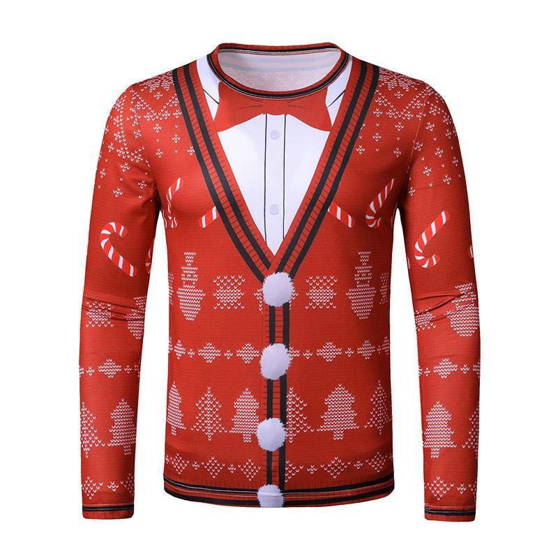 

Men's T-Shirts Winter Top Autumn Christmas Blouse O Casual Sleeve Long Neck Printed T-shirt Mens, Red