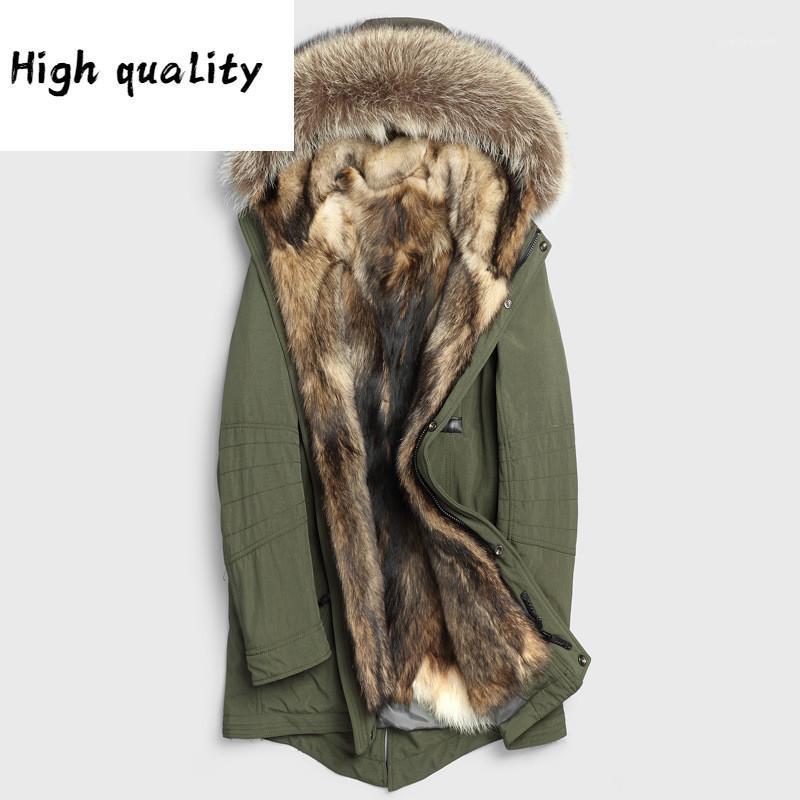 Men's Leather & Faux Fur Real Coat Men Parka Wolf Liner Long Winter Jacket Raccoon Collar Warm Parkas Hombre 2022