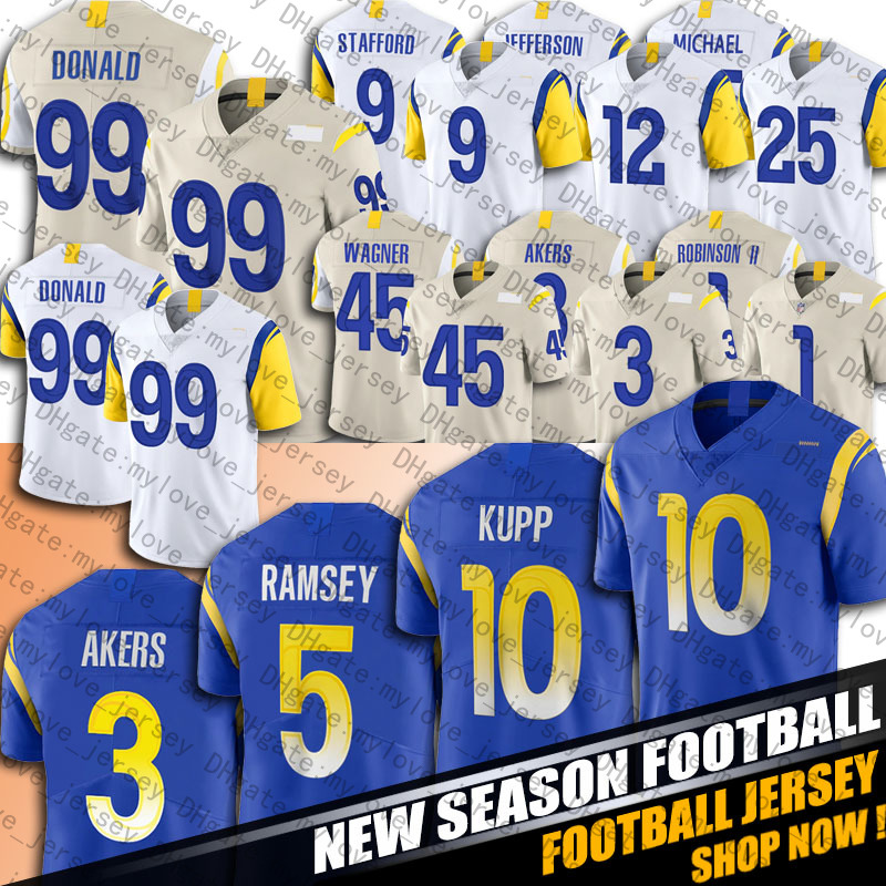 

10 Cooper Kupp Aaron Donald Jersey Football Jalen Ramsey Matthew Stafford Bobby Wagner Jerseys Cam Akers Allen Robinson Tyler Higbee Leonard Floyd Taylor Rapp Gay, Woman custom jersey (gy)