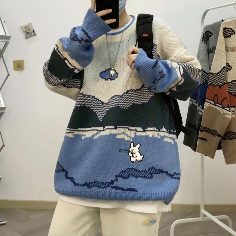

Men's Sweaters Autumn And Winter Product Trend Round Neck Couple Cartoon Embroidered Color Matching Sweater Men Women SweaterMen's Mari22, Khaki