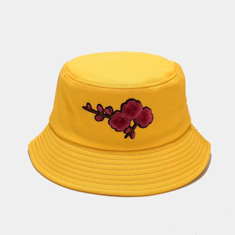 

Berets Flower Embroidery Cotton Bucket Hat Fisherman Outdoor Travel Sun Cap Hats For Men And Women 134, White