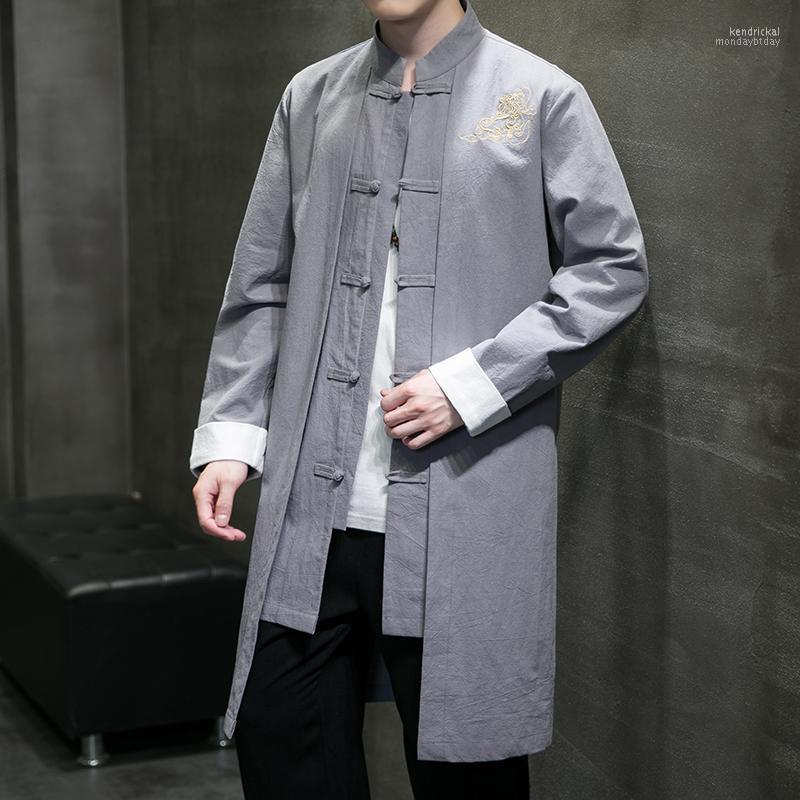 

Men's Trench Coats -5XL Plus Size Men Mandarin Collar Chinese Type Mens Coat Vintage Streetwear Long Windbreaker Autumn Kend22, Blue trench coat men