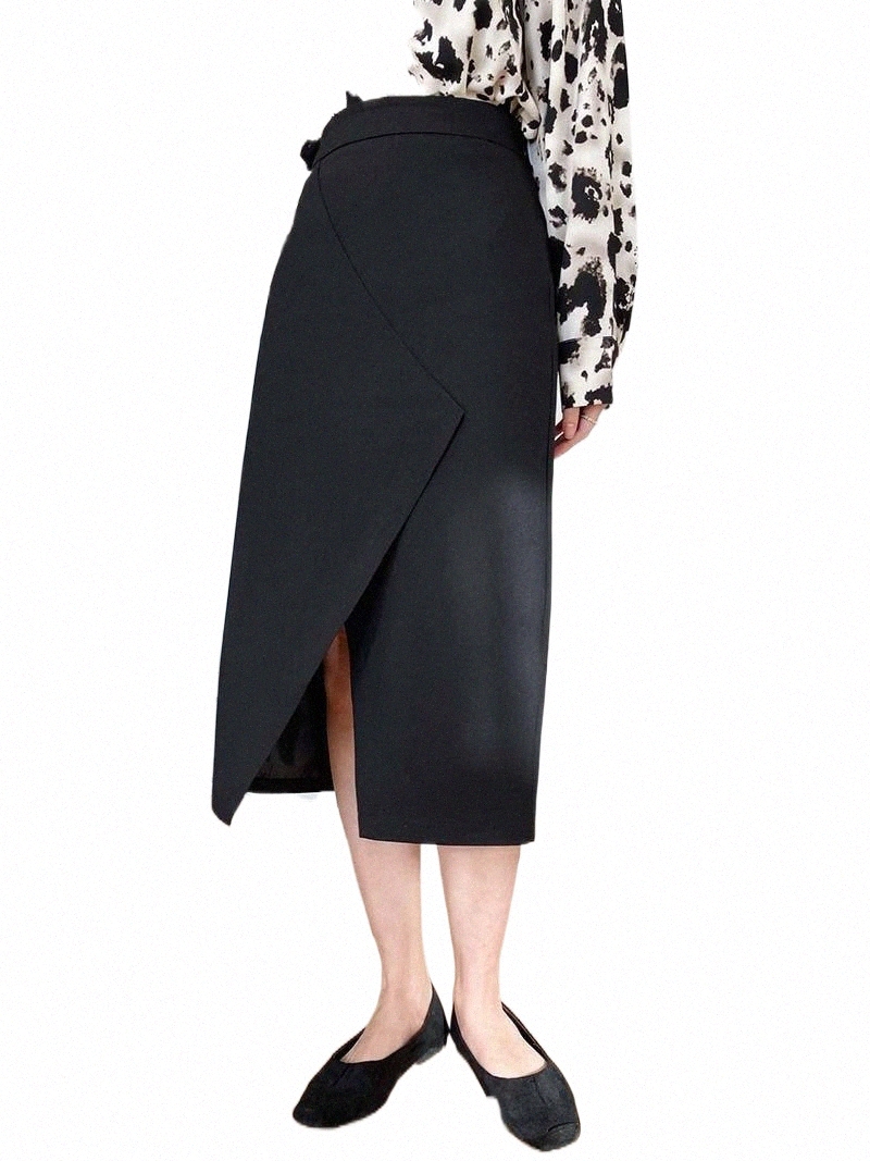 

skirts LMQ 2022 Early Spring Irregular A-Line Midi Skirt Fashion Design High Waist Bag Hip Front Slit T3ut#, Turmeric