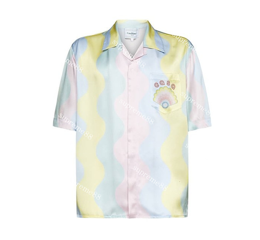 

Casablanc men casa shell wave shirt fashion short sleeves silk shirts luxury tops