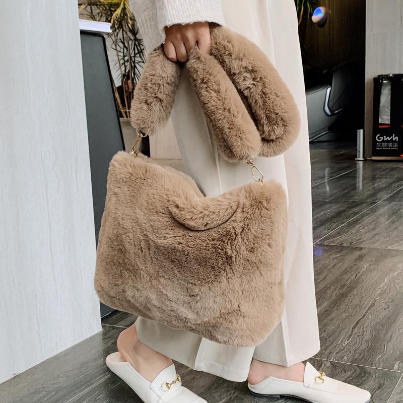 

Evening Bags Drop Winter Handbag Designer Women's Plush Shoulder Soft Fur Hobo Women Large Capacity Purse Lady SacEvening, Pink