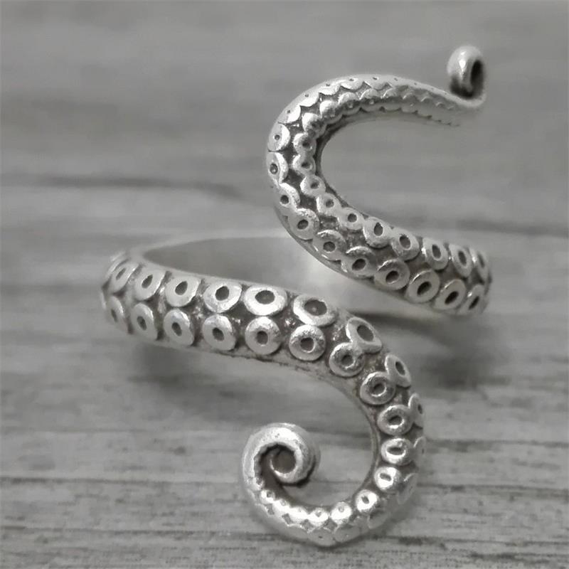 

Retro Creative Silver Color Octopus Open Ring Deep Sea Monster Octopus Tentacle Ring Men Domineering Jewelry